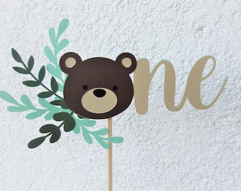 Bear Cake Topper, 1st Birthday Cake Topper, One Bear Birthday Party, Boy Party Decoration, Bear and Greenery Cake Topper, Bear Party Decor