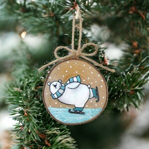 Polar Bear Ornament, Christmas Ornaments, Cute Polar Bear Skating, Woodland Ornament, Christmas Tree Decor, Winter Holiday Home Decor image 4