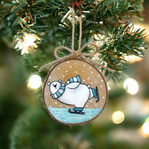 Polar Bear Ornament, Christmas Ornaments, Cute Polar Bear Skating, Woodland Ornament, Christmas Tree Decor, Winter Holiday Home Decor image 1