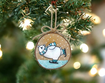 Polar Bear Ornament, Christmas Ornaments, Cute Polar Bear Skating, Woodland Ornament, Christmas Tree Decor, Winter Holiday Home Decor