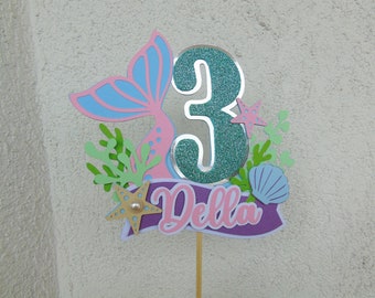 Mermaid Cake Topper, Sea Birthday Cake Topper, 1st Girl Birthday, Mermaid Birthday Party, Mermaid Birthday Decoration, Custom Cake Topper