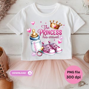 La principessa è arrivata PNG a sublimazione Download digitale Maglietta alla moda per bambina con leopardo rosa PNG, design per maglietta per neonato con corona da principessa