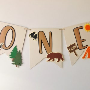 One Happy Camper Primo compleanno, striscione seggiolone avventura, decorazioni per il primo compleanno nella foresta da campeggio, striscione seggiolone boscoso, piccolo esploratore