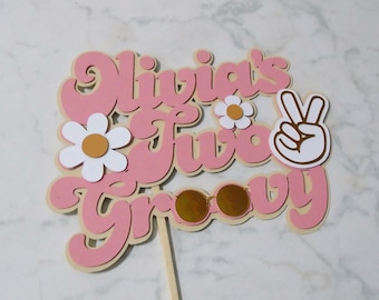 Two Groovy Cake Topper, Name Cake Topper, Hippie Boho Birthday, 2nd Groovy Birthday Party, Daisy Peace Birthday, Retro 70's Hippie Party