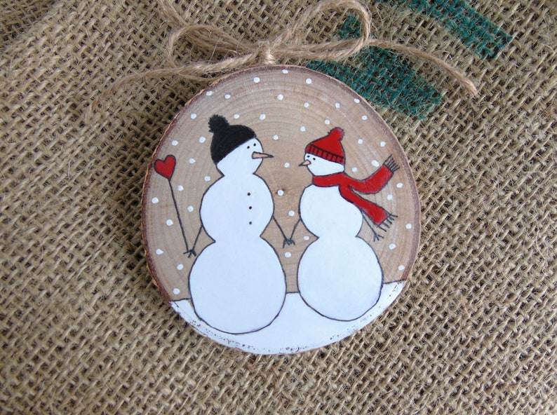 Our First Christmas Ornament, Handpainted Wedding Couple, Snowmen Couple, Newlywed Wedding Gift, Mr & Mrs Ornament, First Christmas Engaged no text