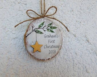 Baby's 1st Christmas, Baby's First Christmas Ornament, Star Ornament, Personalized Ornament, Wood Slice, Christmas Gift, Baby Shower Gift