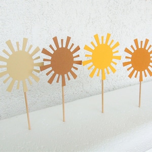 Boho Sunshine Cupcake Toppers, Muted Earth Tone Decor, You Are My Sunshine, Sun Birthday Party, 1st Birthday Party, Sun Baby Shower Decor