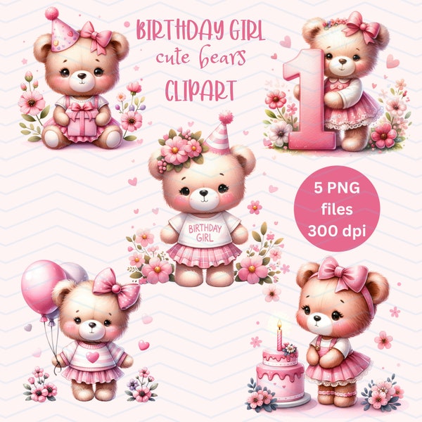 My Beary First Birthday Girl PNG Digital Download Pink Teddy Bear Birthday Clipart Sublimation PNG Cute Baby Bear 1st Birthday Party Outfit