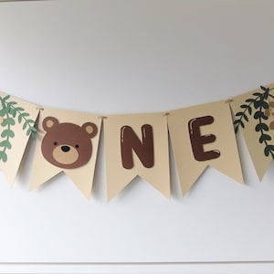 One Highchair Banner, Teddy Bear High Chair Banner, Cute Bear Party Decoration, 1st Birthday Boy Party Decoration, Greenery Bear Birthday