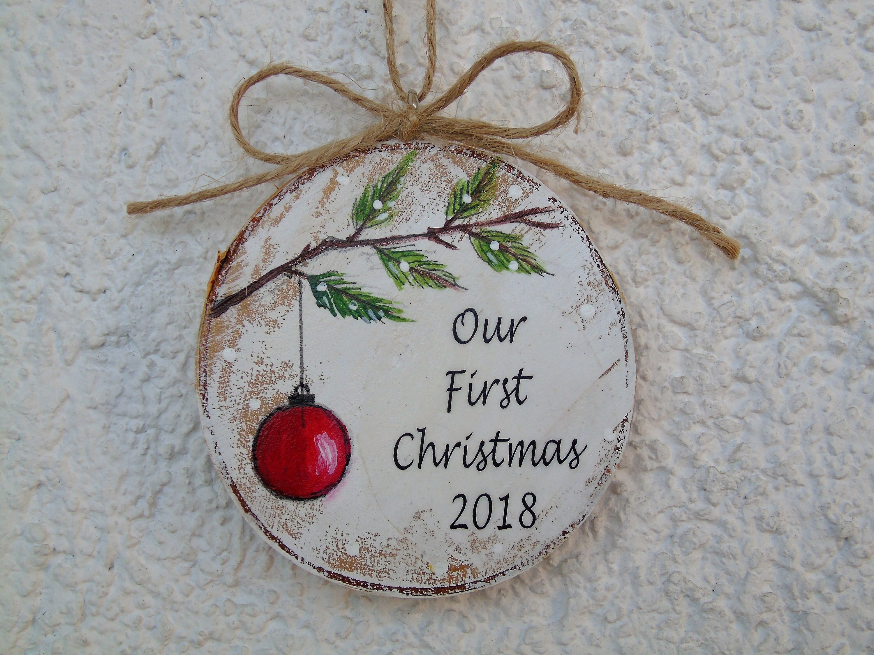 Notre Premier Ornement de Noël, M. Mrs Ornament, Cadeau Mariage, Ornement en Bois Mariage Rustique, 