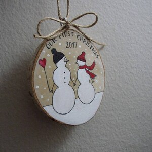 Our First Christmas Ornament, Handpainted Wedding Couple, Snowmen Couple, Newlywed Wedding Gift, Mr & Mrs Ornament, First Christmas Engaged image 7