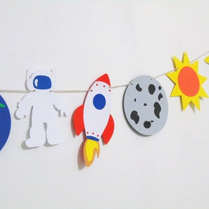 Outer Space Birthday Decor, Galaxy Planets Moon Stars Astronaut Garland, First Trip Around The Sun Birthday Garland, Trip to the Moon