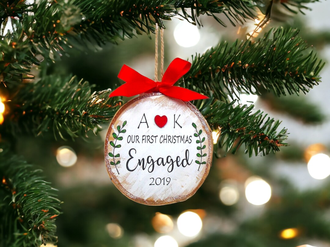 thumbnail image 2 of Personalized Acrylic Engagement Ornament: Our First Christmas, Wedding Keepsake 2 of 12