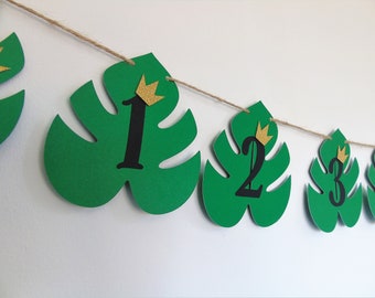 Wild One Photo Banner, Monstera Leaf Photo Garland, 12 Month to Newborn, Safari Jungle 1st Birthday Banner, First Year Party, Monthly Banner