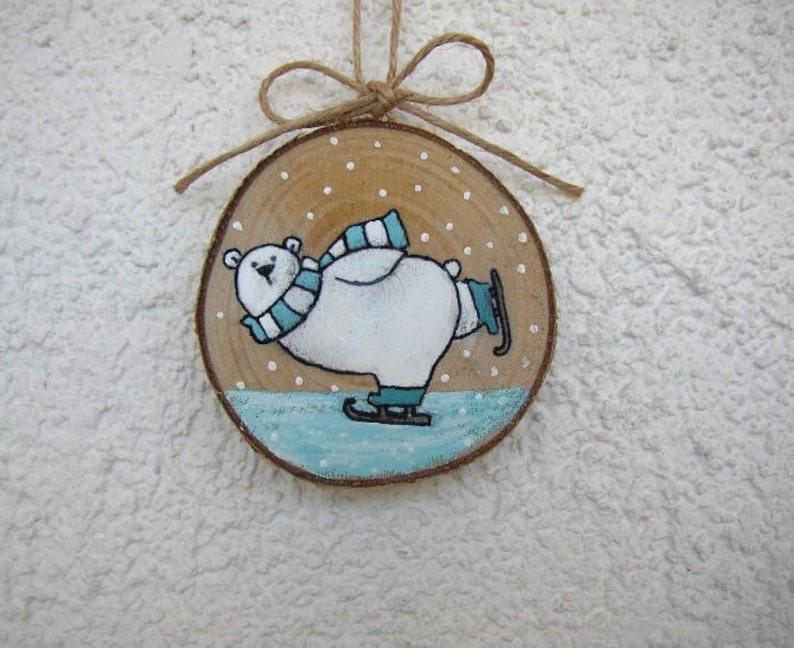 Polar Bear Ornament, Christmas Ornaments, Cute Polar Bear Skating, Woodland Ornament, Christmas Tree Decor, Winter Holiday Home Decor image 7