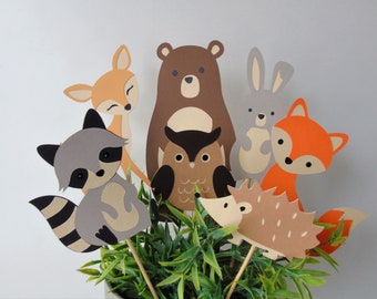 Woodland Baby Shower, Forest Animals Table Decoration, Set of 8 Woodland Centerpieces, Neutral Gender Reveal Party Decor, Diaper Cake Decor