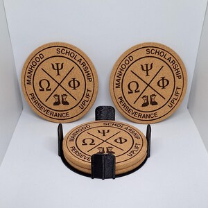 Massively OWT &quot;Complete Omega&quot; 4 inch diameter Coaster Set -  Omega Psi Phi, Fraternity Gift, Que Dawg, Dog, RQQ, 1911, Probate Gift