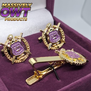 Gemelos y pasador de corbata Omega Psi Phi - Omega Psi Phi, regalo de fraternidad, RQQ, 1911, regalo de sucesión, regalo de neófito