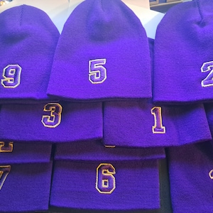 Massively OWT - Embordered Numbered Beanie with purple and gold number -    Omega Psi Phi, Probate Gift, ROO, Eleven, Gift, Neophyte, 