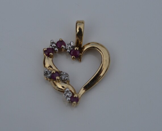 10k Gold Heart Pendant, Ruby and Diamond Accent - image 7