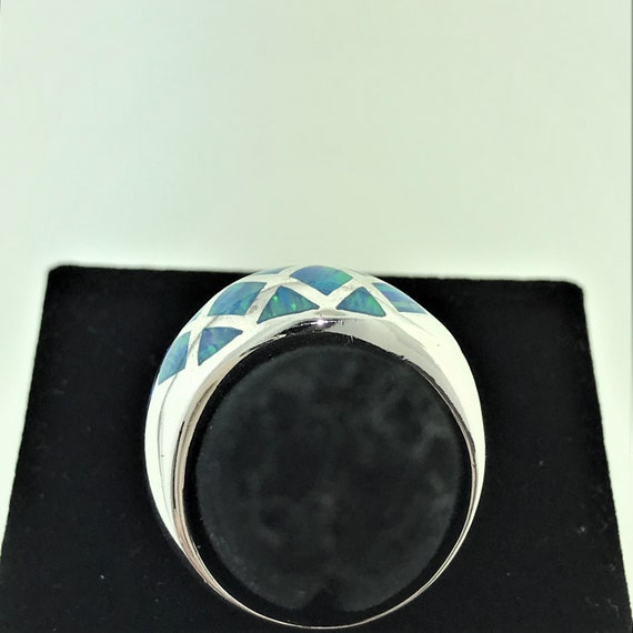 Blue opal ring, silver inlay blue opal ring, dome… - image 9