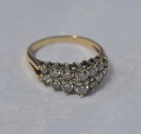 14 yellow gold ring,  14 diamond ring, two row di… - image 3