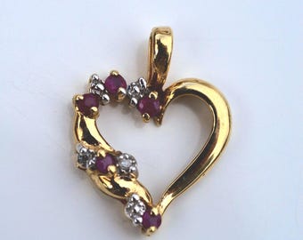 10k Gold Heart Pendant, Ruby and Diamond Accent