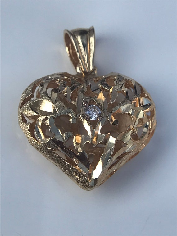 14k puffy gold heart, large gold heart, 1 inch ope