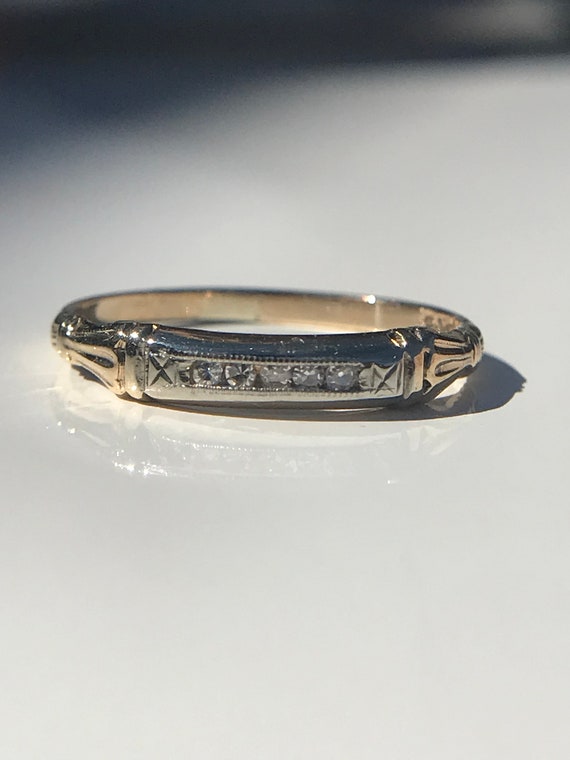 14k gold antique band, antique diamond band,Dainty