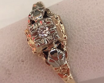 14k gold engagement ring, Vintage diamond ring, antique gold and diamond ring
