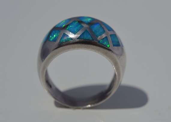 Blue opal ring, silver inlay blue opal ring, dome… - image 3