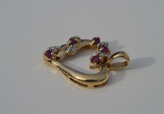 10k Gold Heart Pendant, Ruby and Diamond Accent - image 9