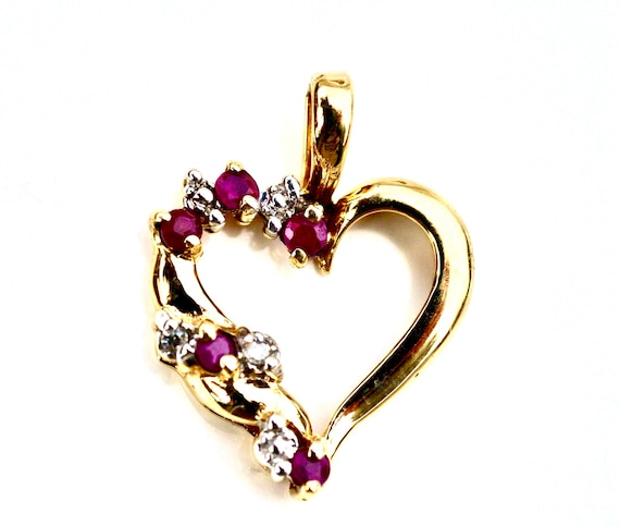 10k Gold Heart Pendant, Ruby and Diamond Accent - image 5