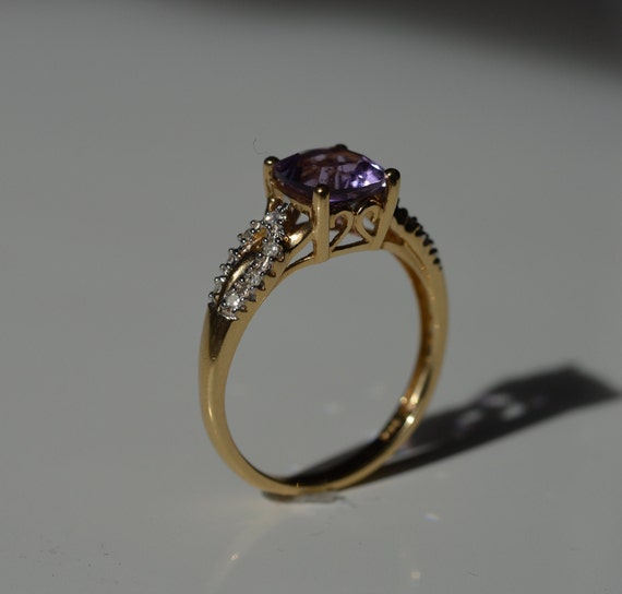 14k yellow checkerboard amethyst ring, square ame… - image 6