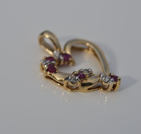 10k Gold Heart Pendant, Ruby and Diamond Accent - image 8