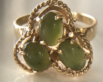 14k yellow gold jade ring, Jade gold ring,