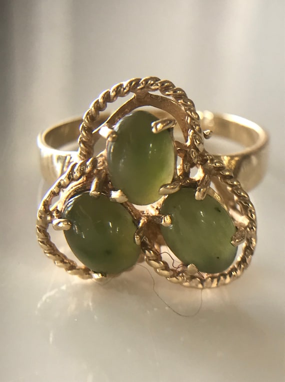 14k yellow gold jade ring, Jade gold ring,