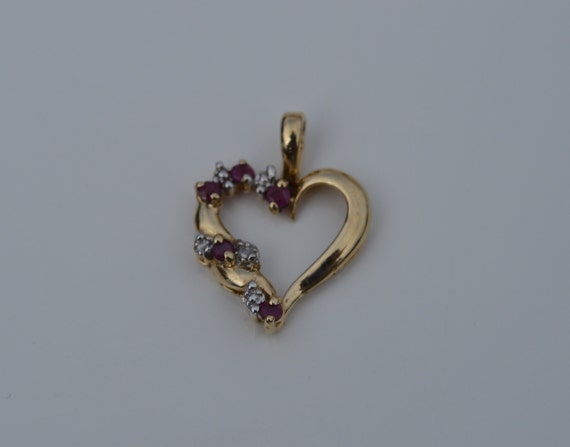 10k Gold Heart Pendant, Ruby and Diamond Accent - image 3