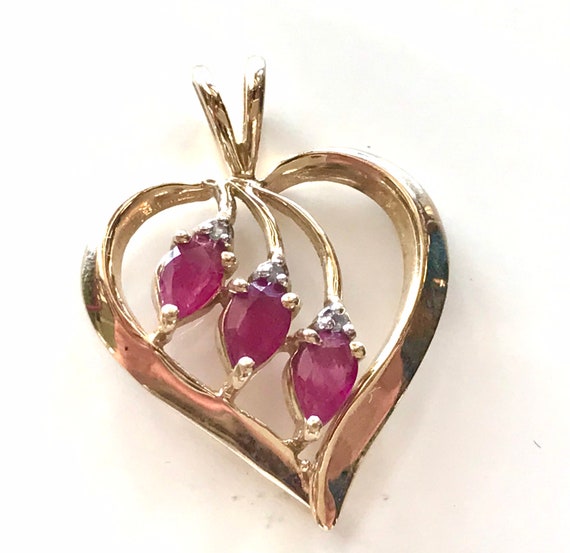 14k gold Ruby pendant, Natural ruby pendant, Ruby 