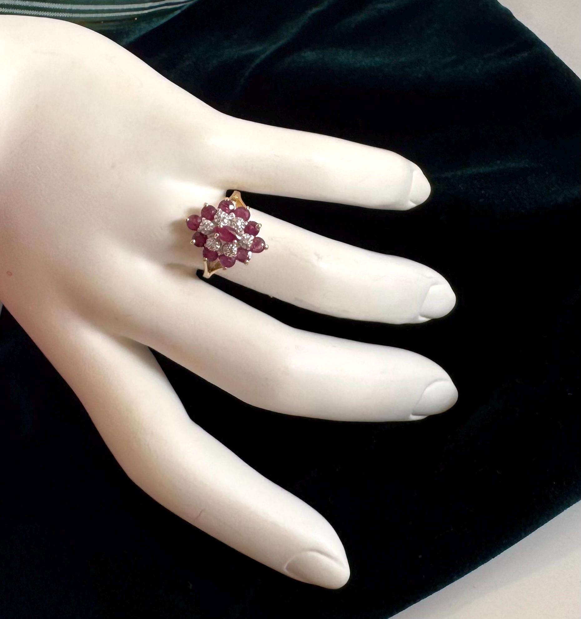 Vintage 14k Gold Ruby Cluster Ring With Diamonds - Size 8 - Etsy