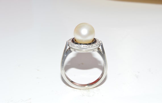 14k white gold pearl ring, Pearl ring, 9mm white … - image 3