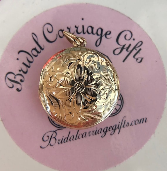 10k Gold Floral Engraved Locket - Hand Engraved 'Diane'