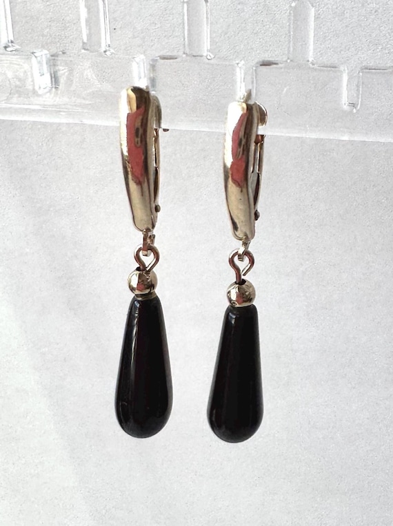 14K GOLD onyx drop earrings, Leverback onyx earrings, 14k gold onyx leverback earrings, ONYX dangle earrings