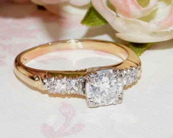 14k Gold Diamond Engagement Ring, .50ct Center Stone, Vintage Style