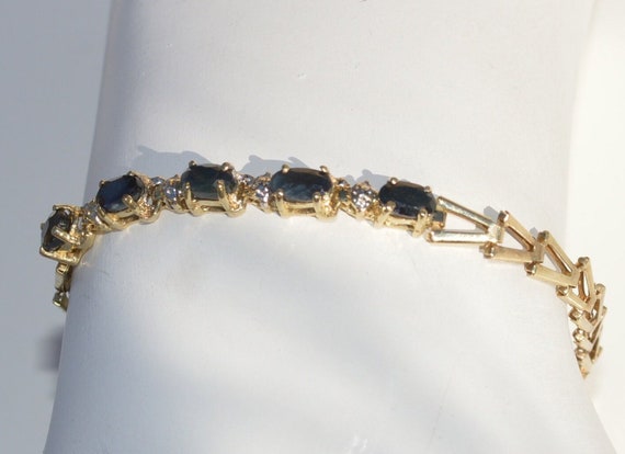 10k sapphire bracelet, vintage gold sapphire brac… - image 1
