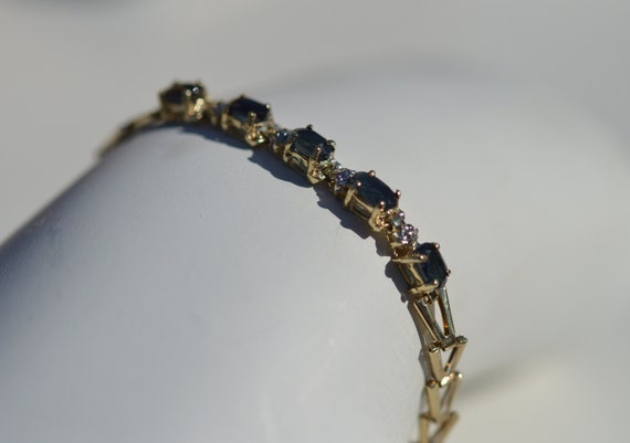 10k sapphire bracelet, vintage gold sapphire brac… - image 6