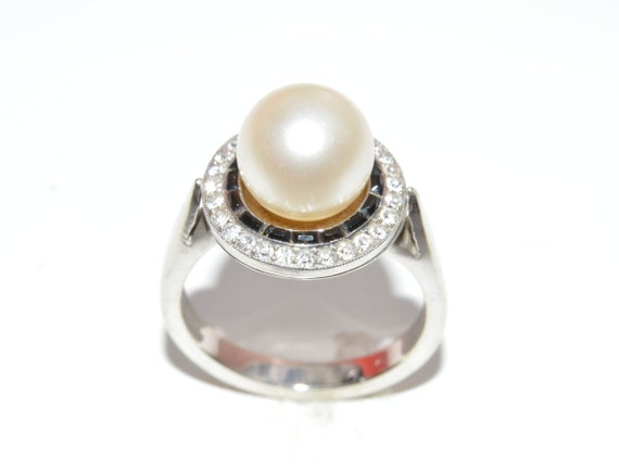 14k white gold pearl ring, Pearl ring, 9mm white … - image 1