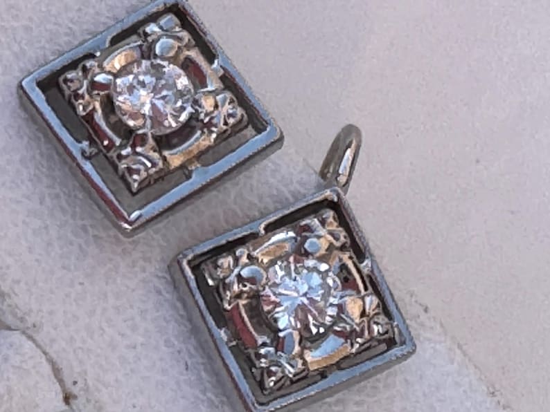 14k White Gold Diamond Earrings: Antique Style Dangle Earrings image 6