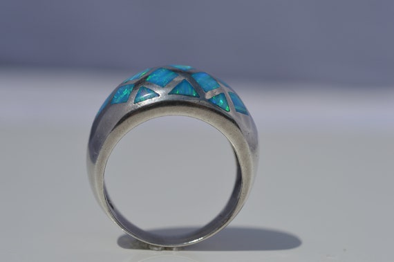 Blue opal ring, silver inlay blue opal ring, dome… - image 5