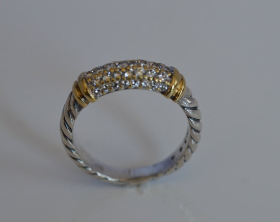 diamond silver twist band, 14k and .925 5 row dia… - image 3